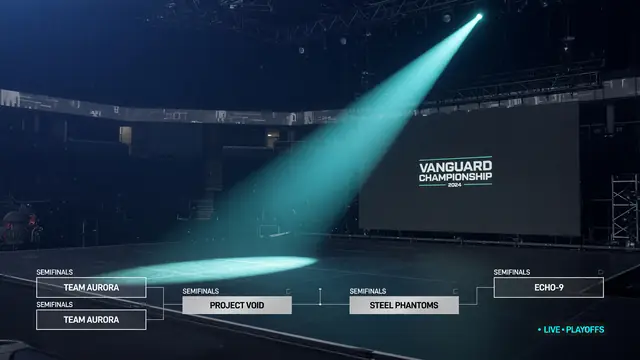 Editorial photograph of professional esports broadcast arena stage