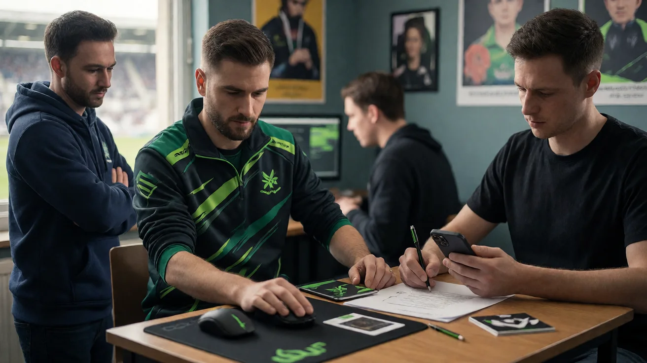 Medium editorial frame of a tournament analyst and a coach reviewing a tactical map on a wall-mounted monitor during a strategic timeout