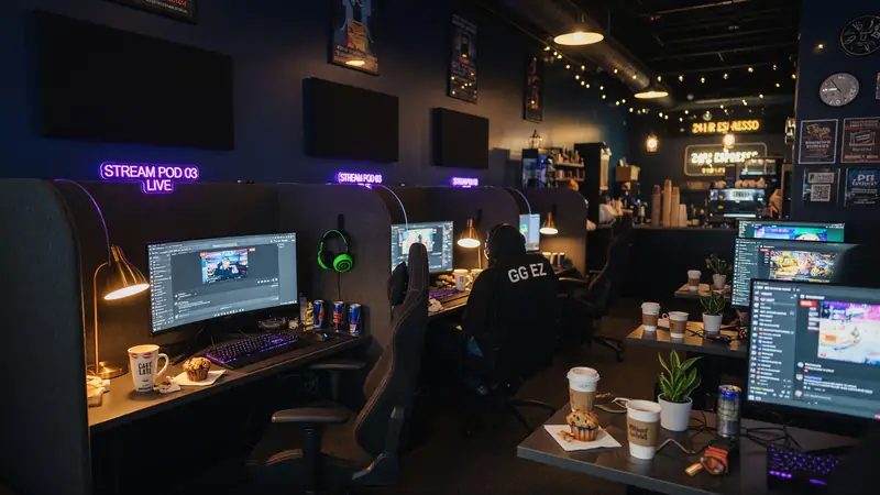 Editorial photograph of an empty professional esports arena stage